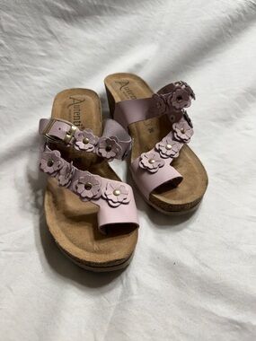 Authentic purple Floral Sandals Size 38 / US 7 Comfort Cork Wedge Slides